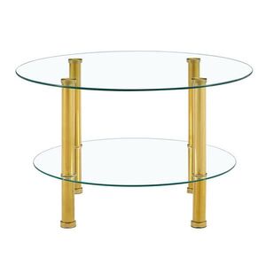 Modfu KONFERENČNÍ stolek ze skla a kovu 70x70x42 cm zlatá/průhledná dvouúrovňový s odkládací plochou obraz
