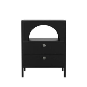 OKWISH NOČNÍ stolek 45/40/58 cm černý z MDF se dvěma zásuvkami a otevřenou přihrádkou obraz