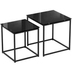 Modfu SADA odkládacích stolků z oceli 50x50x52 cm / 42x42x42 cm černá se skleněnou deskou, stohovatelné provedení obraz