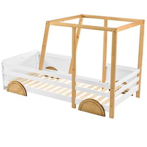 OKWISH DĚTSKÁ postel 90x200 cm bílá a přírodní z masivního dřeva ve tvaru auta obraz
