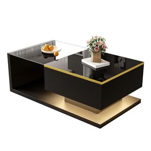 Modfu KONFERENČNÍ stolek z dřevotřísky 90x50x32 cm černý s tvrzeným sklem, LED osvětlením a úložným prostorem obraz