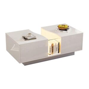 OKWISH KONFERENČNÍ stolek 100/50/35 cm bílý z MDF a akrylu s LED osvětlením a 2 zásuvkami obraz