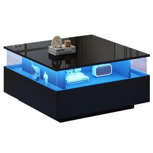 OKWISH KONFERENČNÍ stolek 70/70/41 cm černý ze dřevotřísky s LED osvětlením a 2 zásuvkami obraz