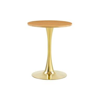 OKWISH KULATÝ odkládací stolek 60 cm z MDF a kovu zlatý s dřevěným dekorem a stabilní podstavou obraz