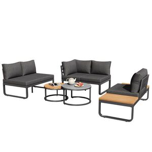 OKWISH ZAHRADNÍ sedací souprava 123, 5/65, 5/66 cm šedá z pozinkovaného železa se stohovatelnými stolky obraz