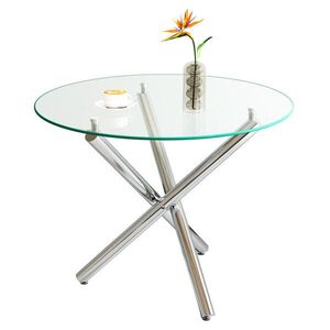 Modfu JÍDELNÍ stůl z kovu a skla 80x80x76 cm stříbrný s deskou z tvrzeného skla a nastavitelnými nožkami obraz