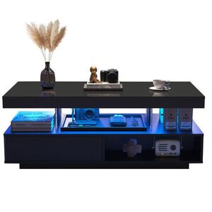 OKWISH KONFERENČNÍ stolek 95/50/42, 5 cm černý z dřevotřísky s vysokým leskem, 2 zásuvkami a 2 otevřenými přihrádkami obraz