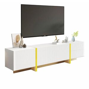 Redom TV stolek 190/35/45 cm s 2 zásuvkami a 3 dvířky, tiché zavírání a velký úložný prostor, Bílá/Zlatá obraz
