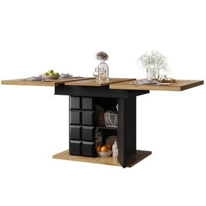 Redom JÍDELNÍ stůl 110-140/80 cm s oboustranným výsuvem, integrovaným úložným prostorem a stabilní konstrukcí, Černá / Přírodní obraz