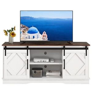 Redom TV stolek 150/40/60 cm s posuvnými dveřmi, nastavitelnými policemi a velkým úložným prostorem, Bílá/hnědá obraz