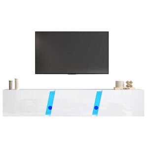 Redom ZÁVĚSNÝ TV stolek 180/35/30 cm s LED osvětlením a třemi klopnými dvířky, vysoký lesk, Bílá obraz