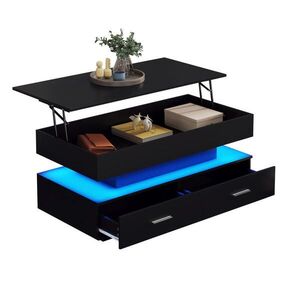 Redom KONFERENČNÍ stolek 100/50/44 cm s hydraulickým zdvihem, LED osvětlením a úložným prostorem, Černá obraz