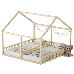 Redom POSTEL 90/200 cm ve tvaru domku s 2 v 1 a ochrannými zábranami, Přírodní obraz