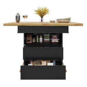 Redom ROZKLÁDACÍ jídelní stůl 110-140/80/75 cm z MDF s oboustranným výsuvem, úložným prostorem a tichým dovíráním, Černá, Přírodní obraz