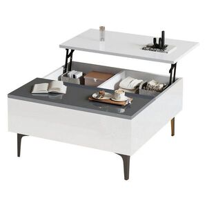 Redom KONFERENČNÍ stolek 70/70/35 cm s výškově nastavitelnou deskou, LED osvětlením a úložným prostorem, Bílá a šedá obraz