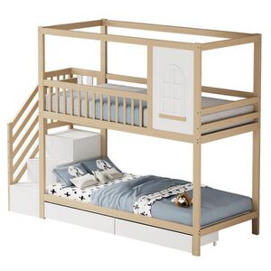 Redom PALANDA 90/200 cm s domkovým designem, bezpečnostním zábradlím a úložnými zásuvkami, Přírodní dřevo obraz