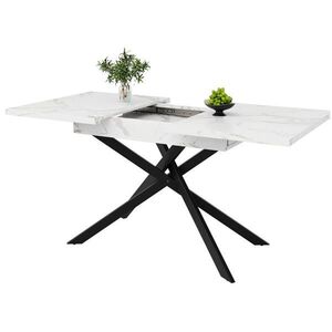 Redom ROZKLÁDACÍ jídelní stůl 120/160/80/76, 5 cm s teleskopickým výsuvem, stabilními křížovými kovovými nohami, Bílá/Černá obraz