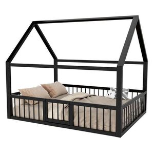 Redom DĚTSKÁ postel 140/200 cm z kovu se stříškovým designem a bezpečnostním zábradlím, Černá obraz