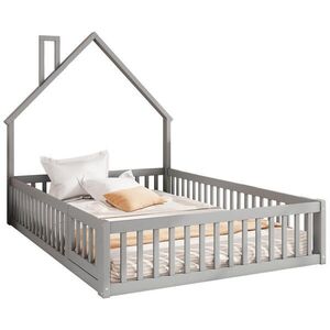 Redom POSTEL 140/200 cm s designem komínu a bezpečnostním zábradlím, borovicové dřevo a MDF, Šedá obraz