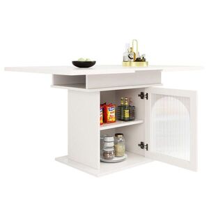 Redom JÍDELNÍ stůl 110-140/80/76 cm s rozkládací deskou a úložným prostorem, MDF a sklo, Bílá obraz