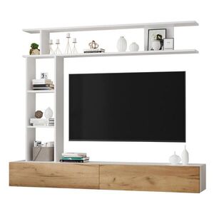 Redom TV sestava 180/35/22, 5 cm s úložným prostorem, nástěnným i volně stojícím provedením a tichým dovíráním, Bílá/Dub obraz