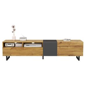 Redom TV stolek 170/36, 5/42 cm s třemi dvířky, dvěma otevřenými přihrádkami a kovovými nohami, Antik tmavě šedá, přírodní obraz