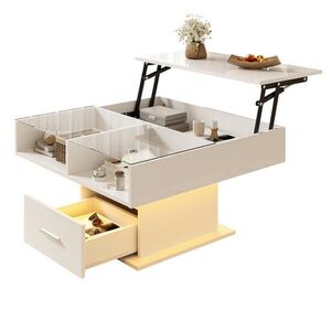 Redom KONFERENČNÍ stolek 78/78/45, 5-59, 5 cm, výškově nastavitelný s LED osvětlením a úložným prostorem, dřevotříska, Bílá obraz