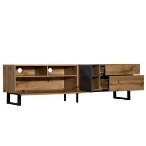 Redom TV stolek 180/50/38 cm s velkým úložným prostorem, push-open dvířky a kovovými nohami, Černá/šedá obraz