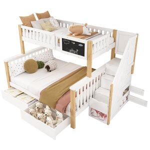 Redom PALANDA 90/200 cm s tabulí, schůdky a úložným prostorem, masivní dřevo, Bílá + Světlý dub obraz