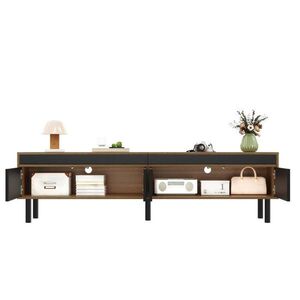 Redom TV stolek 170/38/47 cm s 4 dvířky a bezúchytkovým otevíráním, Černá a přírodní obraz