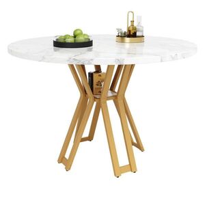 OKWISH JÍDELNÍ stůl 100/100/76 cm bílo-zlatý z MDF a kovu s mramorovým dekorem a nastavitelnými nožkami obraz