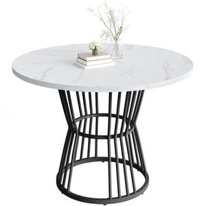 OKWISH JÍDELNÍ stůl 100/100/75 cm černý z MDF a kovu s mramorovým dekorem obraz