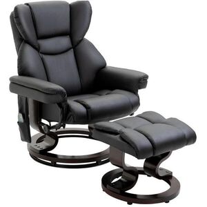 OKWISH RELAXAČNÍ křeslo 79/82/101 cm černé z lepené kůže s masáží podnožkou a polohováním obraz