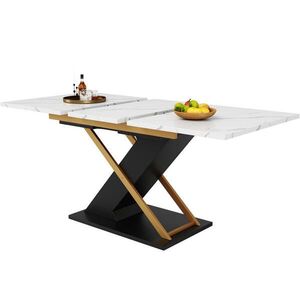 OKWISH JÍDELNÍ stůl 120-160/80/75, 4 cm černý z MDF a kovu rozkládací s mramorovým dekorem obraz
