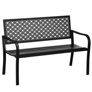 Modfu ZAHRADNÍ lavička z oceli 127x63x83 cm černá pro 2 osoby s opěradlem, područkami a nosností 240 kg obraz