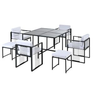 Modfu ZAHRADNÍ jídelní set z kovu a skla 117x117x73 cm černobílý pro 6 osob s odolnou konstrukcí obraz