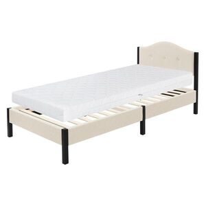 ML-DESIGN ČALUNĚNÁ POSTEL 90x200 cm, béžová, rám s matrací a lamelovým roštem obraz