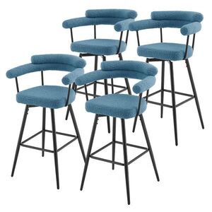 ML-DESIGN BARHOCKER 4ks sada otočná modrá s plyšovou látkou, výška 76 cm obraz