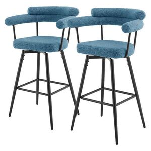 ML-DESIGN SADA 2 otočných barových židlí, modré s plyšovým potahem, výška 76 cm obraz