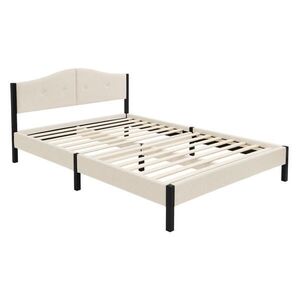 ML-DESIGN ČALOUNĚNÁ POSTEL 140x200 cm béžová s roštem a lněnou látkou obraz