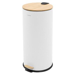 ML-DESIGN KOŠ NA ODPADKY 30 L s pedálem a bambusovým víkem, kulatý, bílý, z oceli obraz