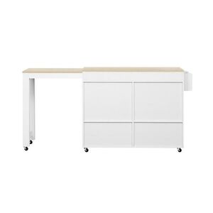Redom KUCHYŇSKÝ ostrůvek 112-180, 5/45/92, 2 cm s výsuvnou pracovní deskou, zásuvkami a kolečky, bílá/přírodní obraz