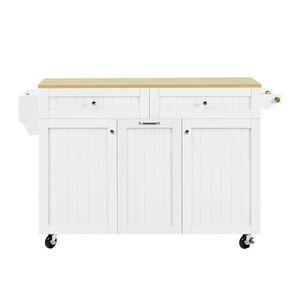 Redom KUCHYŇSKÝ ostrůvek 140/40-70/92 cm s výsuvnou a sklápěcí pracovní deskou, úložným prostorem a kolečky, Bílá a přírodní obraz