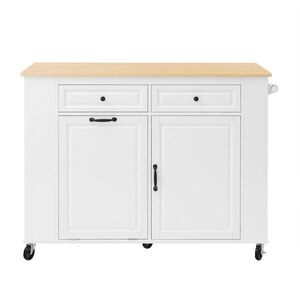 Redom KUCHYŇSKÝ ostrůvek 120/40-70/92 cm s výklopnou pracovní deskou, úložným prostorem, zásuvkami a kolečky, Bílá+Přírodní obraz