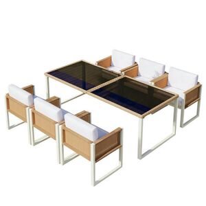 Redom ZAHRADNÍ jídelní souprava 170/80/75 cm s tvrzeným sklem, odnímatelnými pratelnými potahy a nastavitelnými nohami, Hnědá/Bílá obraz