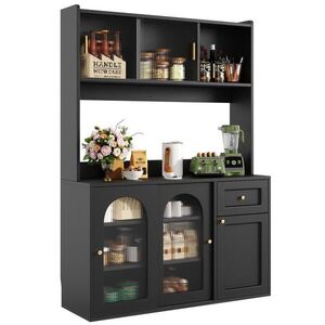 Redom BUFFET 120/35/167 cm s LED osvětlením, nastavitelnými policemi a prosklenými dvířky, Černá obraz