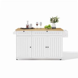 Redom KUCHYŇSKÝ ostrůvek 137/70/89, 5 cm s klopnou pracovní deskou, úložným prostorem a pojízdnými kolečky, Přírodní a bílá obraz