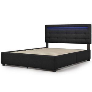 Modfu ČALOUNĚNÁ postel z lnu 140x200 cm černá s LED osvětlením, 4 zásuvkami a nastavitelným čelem obraz