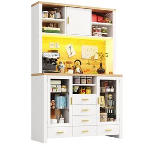 Redom BUFFET 120/40/180 cm s LED osvětlením, velkým úložným prostorem a antiklopným systémem, Bílá/Dekor dřeva obraz