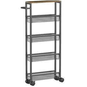 Redom MOBILNÍ kuchyňský ostrůvek na kolečkách 47/13/96, 5 cm s pracovní deskou a 5 úrovněmi úložného prostoru, mobilní a úzký, Černá obraz